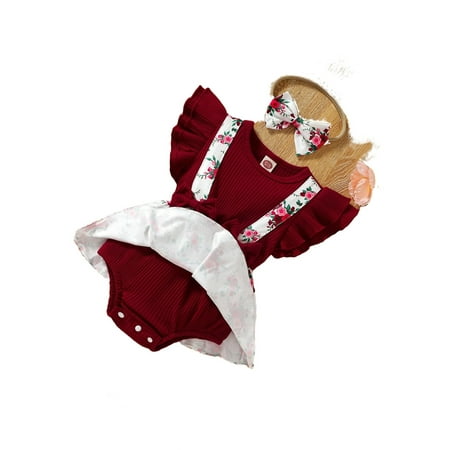 

Cute Floral Print Round Neck A Line Sleeveless Red and White Baby Dresses (Baby s)