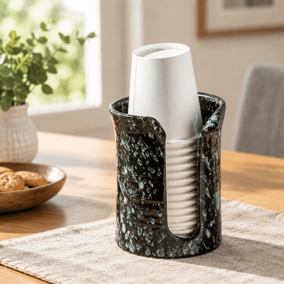 Bathroom Cup Dispenser 3 Oz Ceramic Holder Black