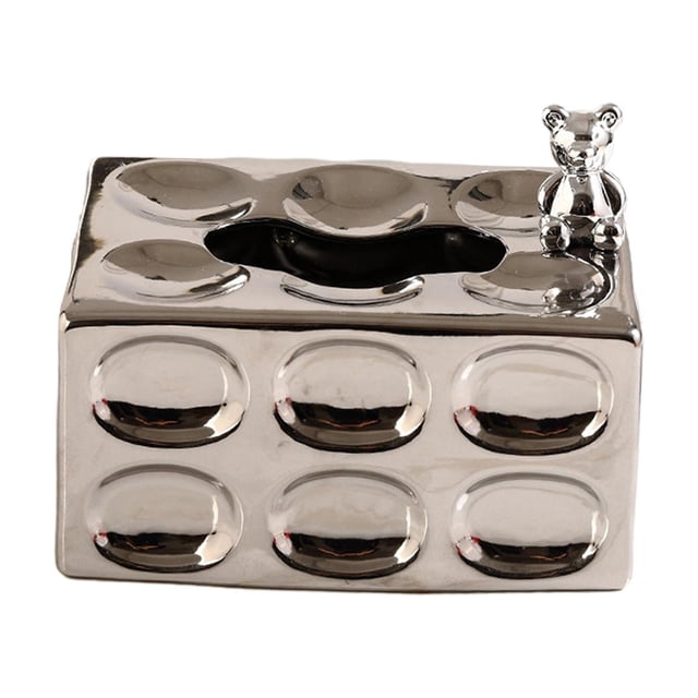 GUOOL Creative Ceramic Tissue Box Cover Decorative Rectangle Facial Tissue Holder Case Argent