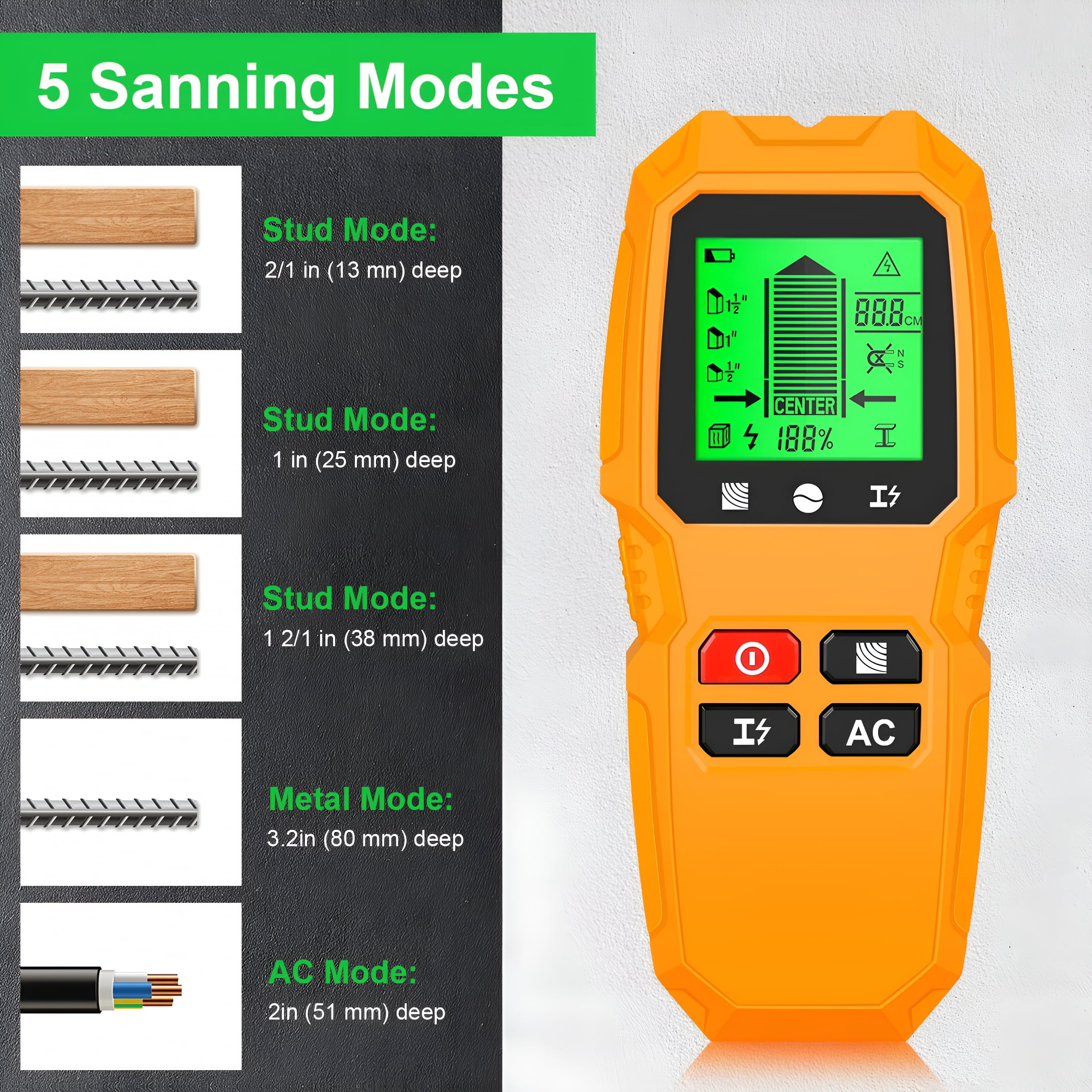 GJX 2026 New Stud Finder Wall Scanner,7 in 1 Stud Detector with Lcd Display,Stud Sensor Beam Finders Wall Wood Metal Stud Detector for the Center and Edge of Wood Ac Wire Metal Studs Joist Pipe