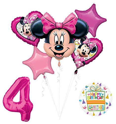 NEW Minnie Mouse 4th Birthday Party Supplies Balloon Bouquet NEW Minnie Mouse 4th Birthday Party Supplies Balloon Bouquet