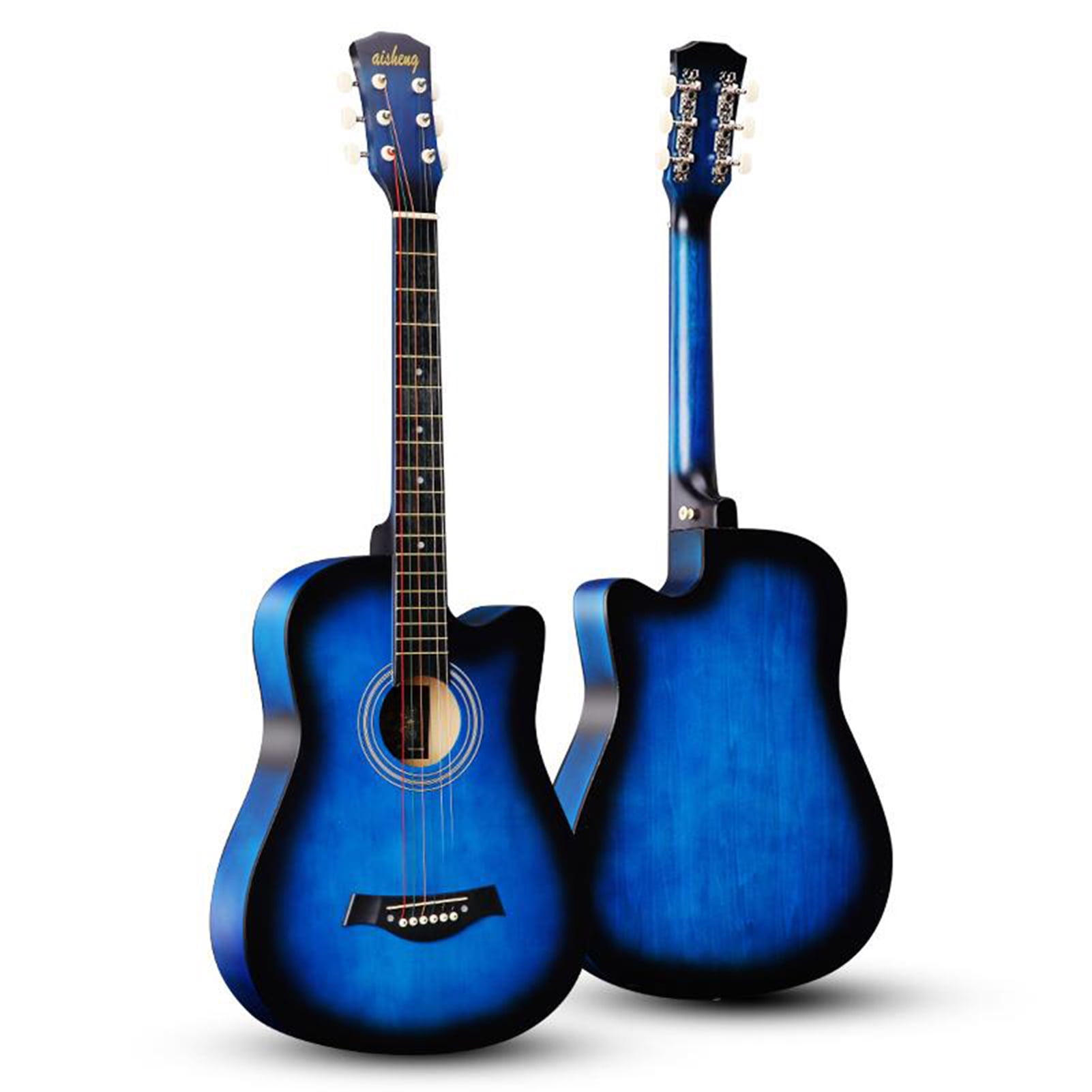 38" Beginner Folk Acoustic Guitar, Full Size Adult 6 Strings Cutaway Guitar for Adult Students (Blue)