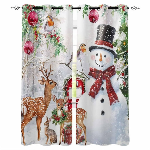 Hokiten Christmas Snowman Blackout Curtains | Light Blocking Print Window Curtains, Snowflake Elk Balls Xmas Thermal Insulated Window Drapes for Living Room Kitchen Cafe (2 Panels, 84"W x 84"L)