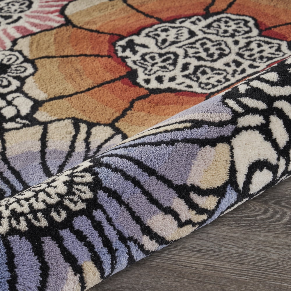 Ox Bay Talia 4' Round Black/Multi Floral Wool Indoor Area Rug