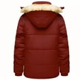 thumbnail image 4 of Men's Heavyweight Lambswool Lined Jacket, Zippered Pocket Hooded Thick Windproof Winter Coat Red L, 4 of 5