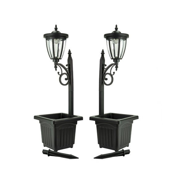 SunRay Cambrian Multi Function Solar Lamp Post and Planter, Wall Mount, Stake Light/Two Pack - Black