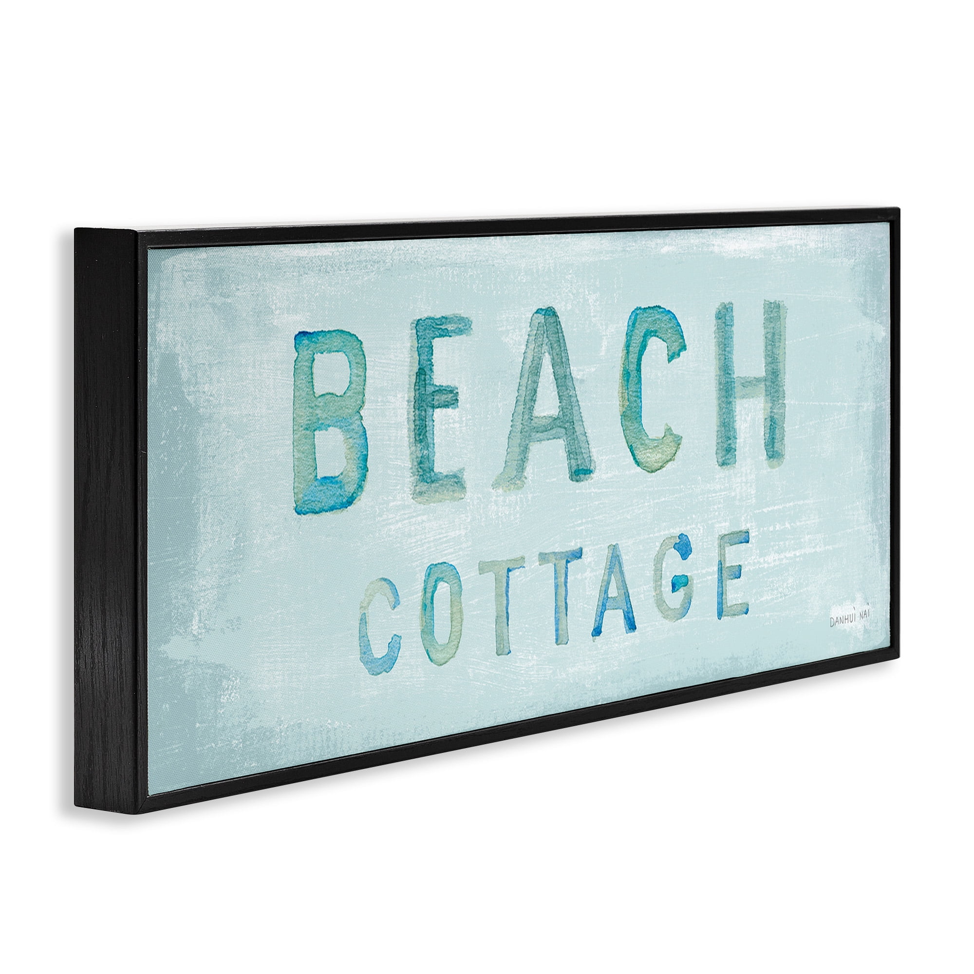 Stupell Industries Rustic Beach Cottage Watercolor Nature Painting Black Framed Art Print Wall Art, 24 x 10