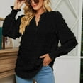 thumbnail image 4 of Fall Shirts for Women Long Puff Sleeve V Neck Solid Color Tops Swiss Dots Lightweight Thin Tunic Blouses T Shirts, 4 of 6
