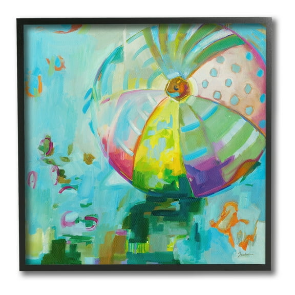 Stupell Industries Modern Beach Ball Pattern Abstract Painting Black Framed Art Print Wall Art, 12 x 12