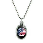 USA Patriotic Yin and Yang American Flag Antiqued Oval Charm Pendant with Chain