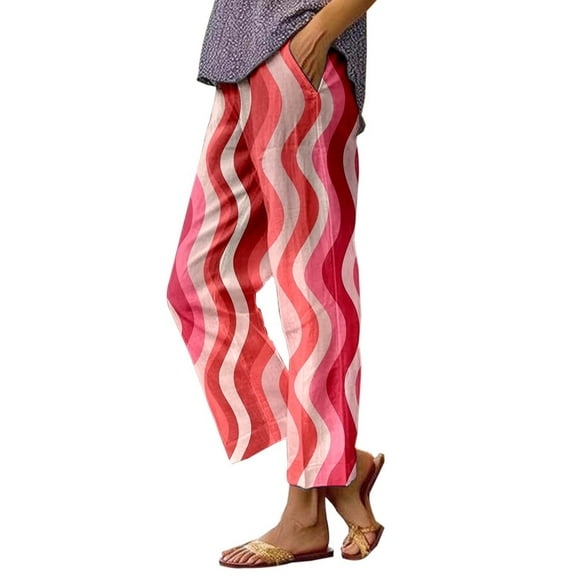 Fiaer,Womens Oversized Baggy Trousers,High Waist Stretch Printed Lounge Pants for Women,Women's Casual Trendy Straight Leg Slacks with Pockets Hot Pink XL