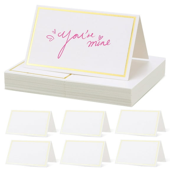 Raindrops 40Pcs Place Cards Blank Table Name Place Cards with Gold Foil Stamping Border for Table Setting Reserved Seating