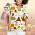 thumbnail image 2 of BloomJoy Scrubs for Women Ladies' Thanksgiving Printed Short Sleeved Protective Clothing V Tie Pocket T Shirt Top 1 Long Sleeve Spandex Shirt Football Women Stripes Women's, 2 of 5
