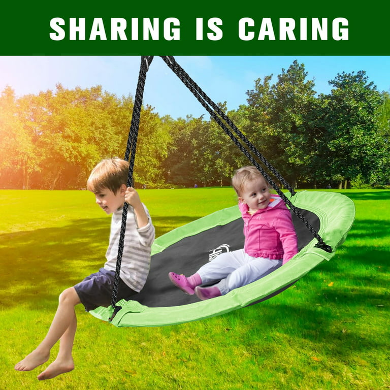 Saucer Tree Swing for Kids, 43 Waterproof Flying Saucer Swing with A  Swivel, Hanging Straps, Adjustable Ropes, Galvanized steel frame, padded  with foam, Easy to Install Round Mat Spinner Swing Green 