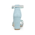 thumbnail image 4 of BLISSFUL STEP Women's Shoes Rhinestone Crisscross Strappy Block Heel Faux Suede Ankle Buckle Sandals SkyBlue 6, 4 of 8