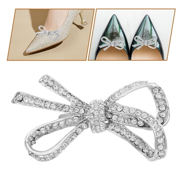 Hemoton 1 Pair Rhinestone Wedding Shoe Clips Bow Crystal Shoe Buckle Bowknot Shoes Decoration Flat Shoes Jewelry For Bride Party Prom Wedding