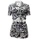 thumbnail image 3 of VISgogo, traje de 2 uds con pantalones para mujer, blusa con botones de solapa de manga corta estampada, pantalones cortos ajustados de cintura alta, ropa encantadora para mujer VISgogo  moda, 3 of 6