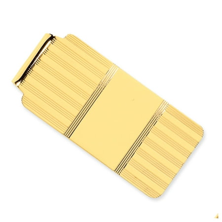 Yellow Gold Carved Money Clip - Men's 14k Yellow Gold Striped Engravable Center Fold-Over Money Clip