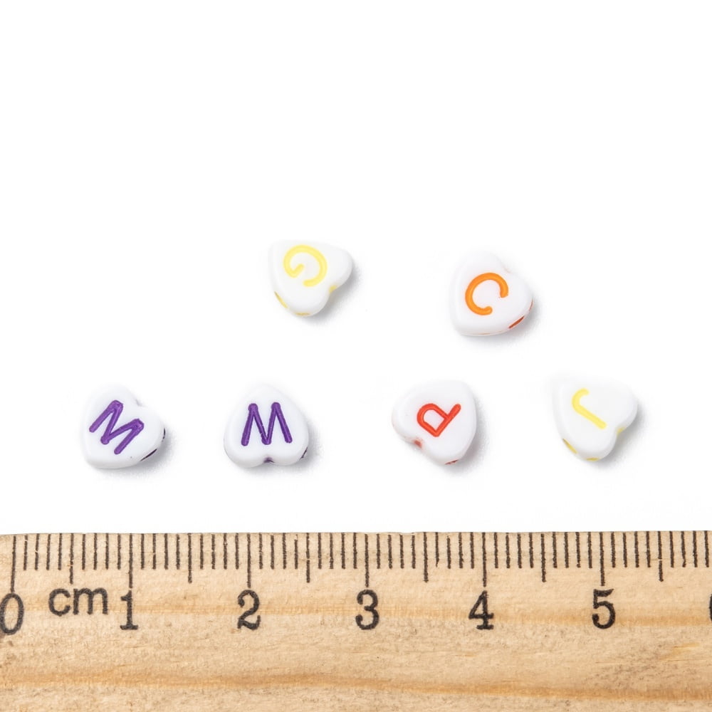 Opaque Acrylic Heart Beads Horizontal Hole Letter Beads Mixed color 7x7.5x4mm Hole: 2mm about 3600pcs/500g