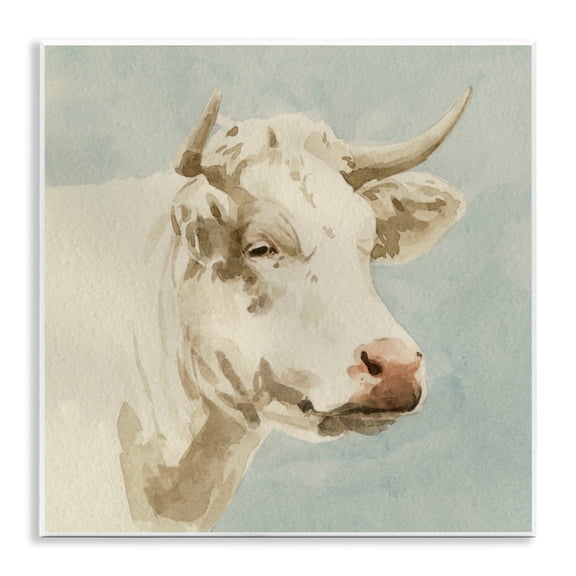 Stupell Industries Farmhouse White Cow Watercolor Wall Plaque Art, 12 x 12, by Emma Caroline