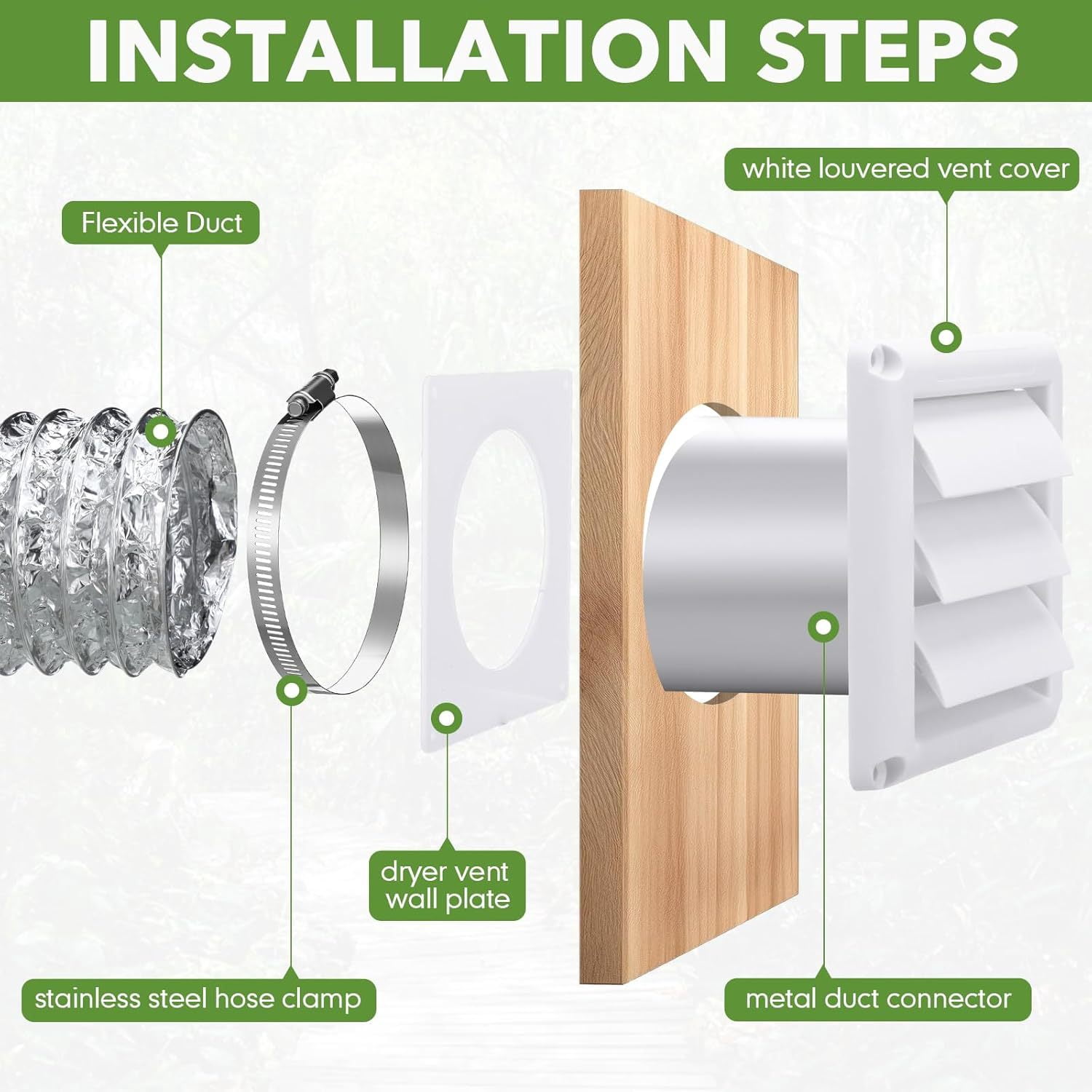 B.IVW 4 Inch Dryer Vent Kit, 7-in-1 Complete Installation Set with Hose, Connector, Wall Plate & Accessories for Dryer & Bathroom Exhaust Fan