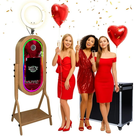 RDYMONKEY 21.5” Touch Screen Magic Mirror Photo Booth Kit - DIY Wooden Shell with RGB Frame Light, DSLR Camera Ready for Wedding, Party & Event Rentals