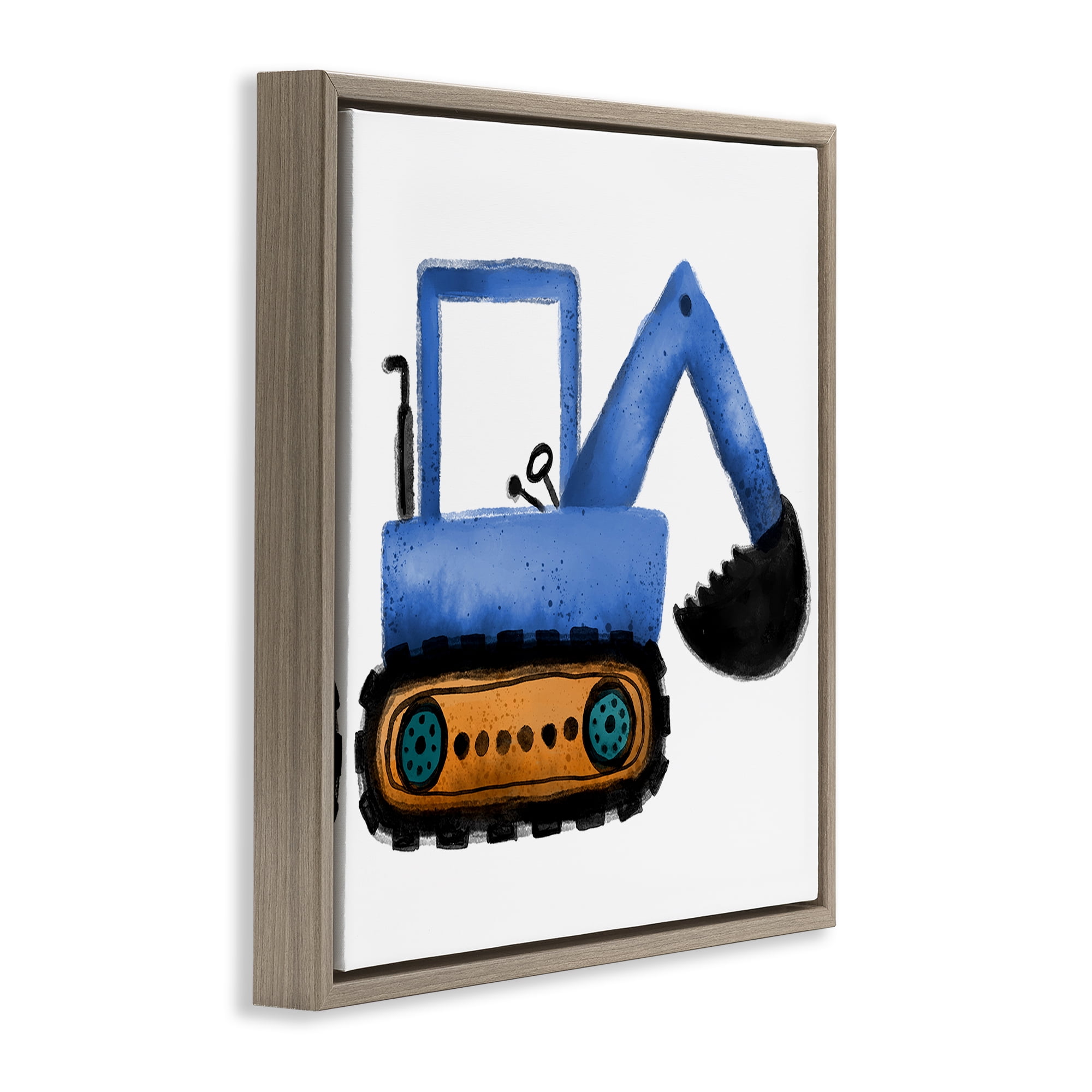 Stupell Industries Blue Simple Bulldozer Transportation Painting Brown Floater Framed Canvas Art Print Wall Art, 25 x 25