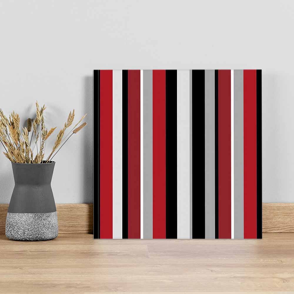 Red and Canvas Wall Art, Black Striped Abstract Geometric Vertical Stripes Framed Wall Decor Modern Artwork Prints Painting for Living Room, Bedroom, Kitchen & Cafe Decor 16x16 Inch