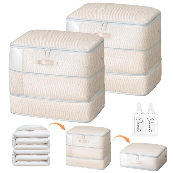Bolsa de almacenamiento Easortm, edredón de gran capacidad, paquete de 2 unidades, color beige