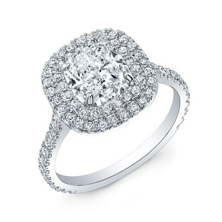 2.85 Ct. Cushion Cut Double Halo U-Setting Diamond Engagement Ring D, VS1