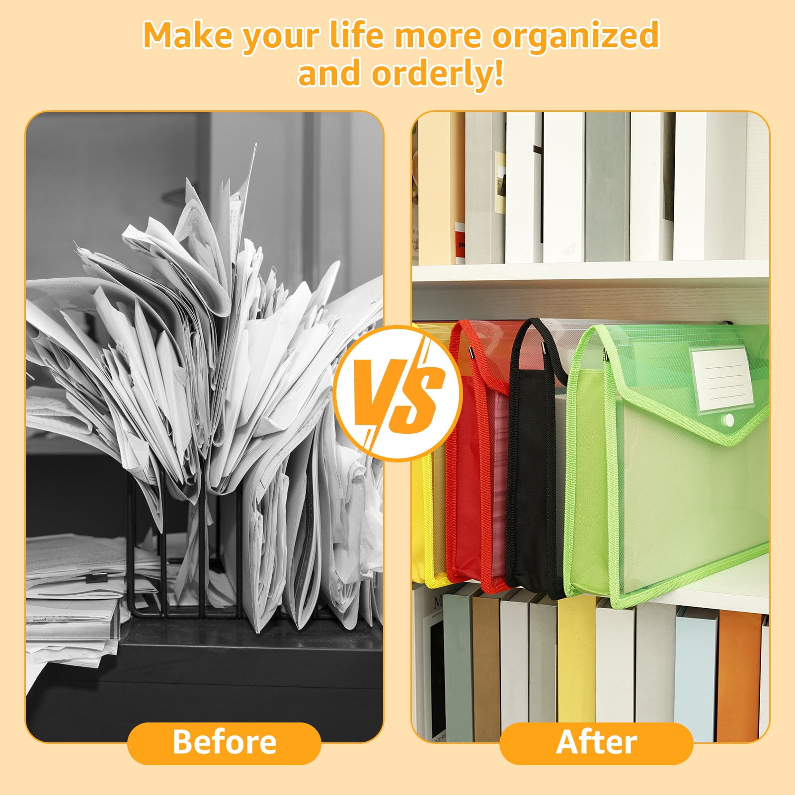 FKSZLL 14 Pack Plastic File Folder Expanding, Large Expandable Folder Transparent Storage Envelope Organizer for Document Letter Paper, File Accordion Folder for Office School, A4 Size