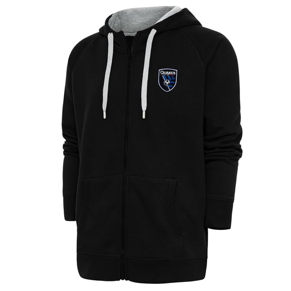 Men's Antigua Black San Jose Earthquakes Logo Victory Full-Zip Hoodie