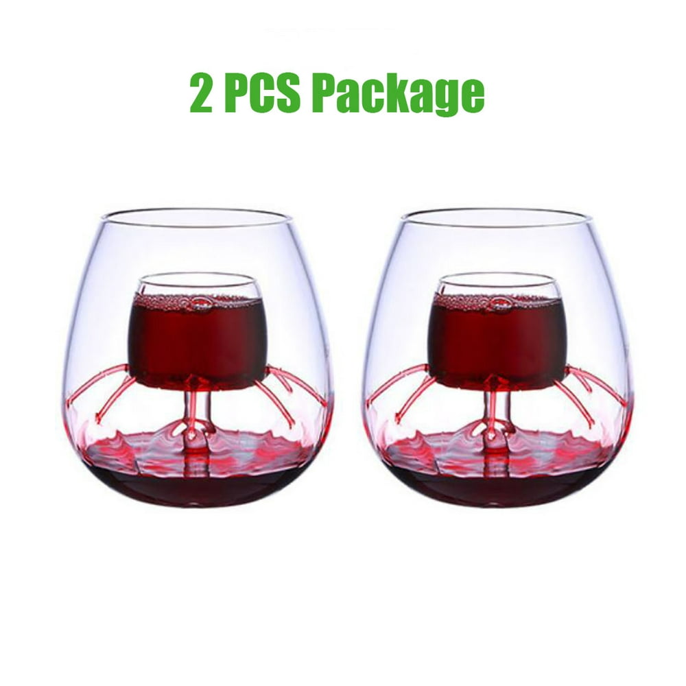 "Happyline” Stemless Aerating Wine Glasses Set of 2 - Wine Aerator Decanter Wine Glass Cups ...