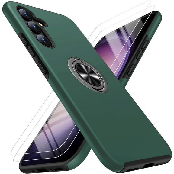 for Samsung Galaxy A54 5G Case, Galaxy A54 5G Case with Screen Protector, Slim Fit Shockproof Protection Case with Ring Kickstand [Magnetic Car Mount Feature] for Samsung A54 5G Case-Dark Green
