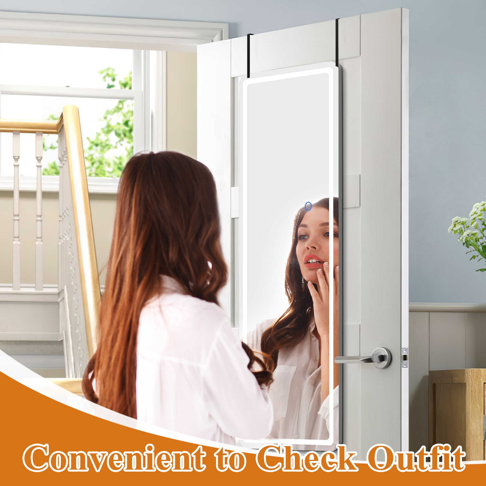 51"x18" Mordern Rectangle Hanging LED Mirror Door Mirror Vanity Mirror,White