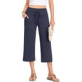 thumbnail image 2 of Womens Capris Pants Summer Casual Loose Drawstring Elastic High Waist Trousers wide Leg 2026 Lounge Beach Cropped Slacks Navy M, 2 of 5