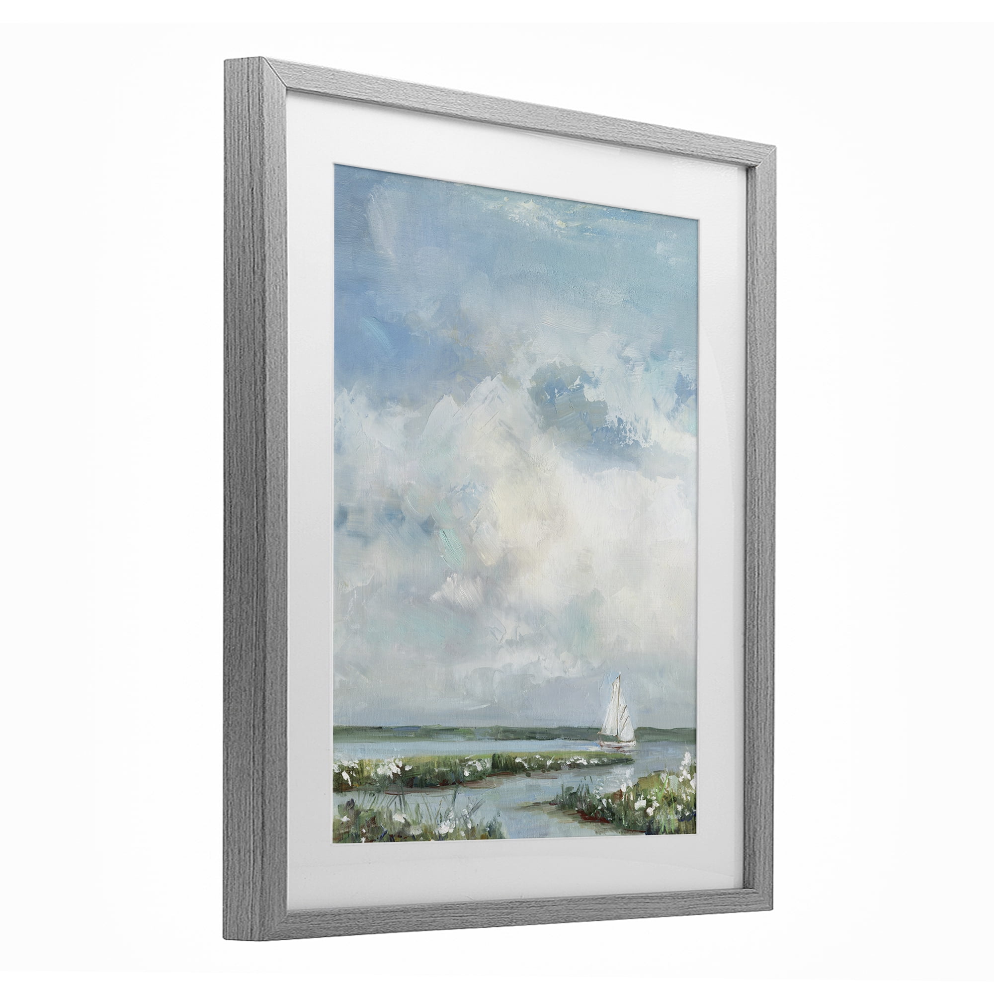 Stupell Industries Sailboat On Summer Marsh Gray Framed Print Under Glass, design by Sally Swatland