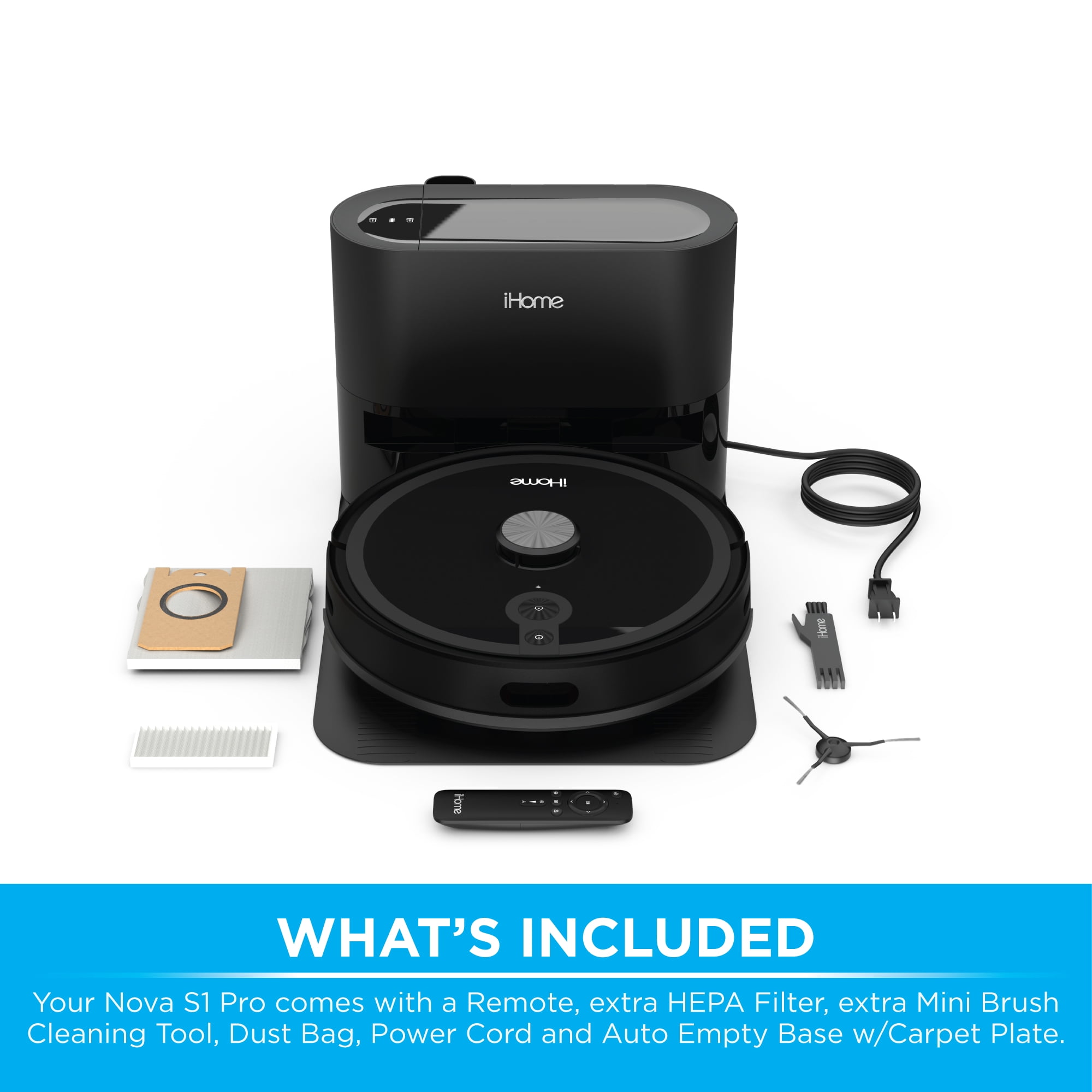 iHome AutoVac Nova S1 Pro Self Empty Robot Vacuum, LIDAR Mapping, 150