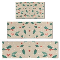 Beige Christmas Holly Pattern Kitchen Rugs Sets Of 3,Kitchen Runner Rugs Non Skid Washable,Decorative Kitchen Floor Mats for Kitchen,Sink,Laundry,17"x30"  17"x47"   17"x59"