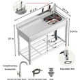 thumbnail image 2 of 47*20*37 inch Free Standing Stainless-Steel Single Bowl Commercial Restaurant Kitchen Sink Set w/Faucet & Drainboard, Prep & Utility Washing Hand Basin w/Workbench & Storage Shelves, 2 of 8