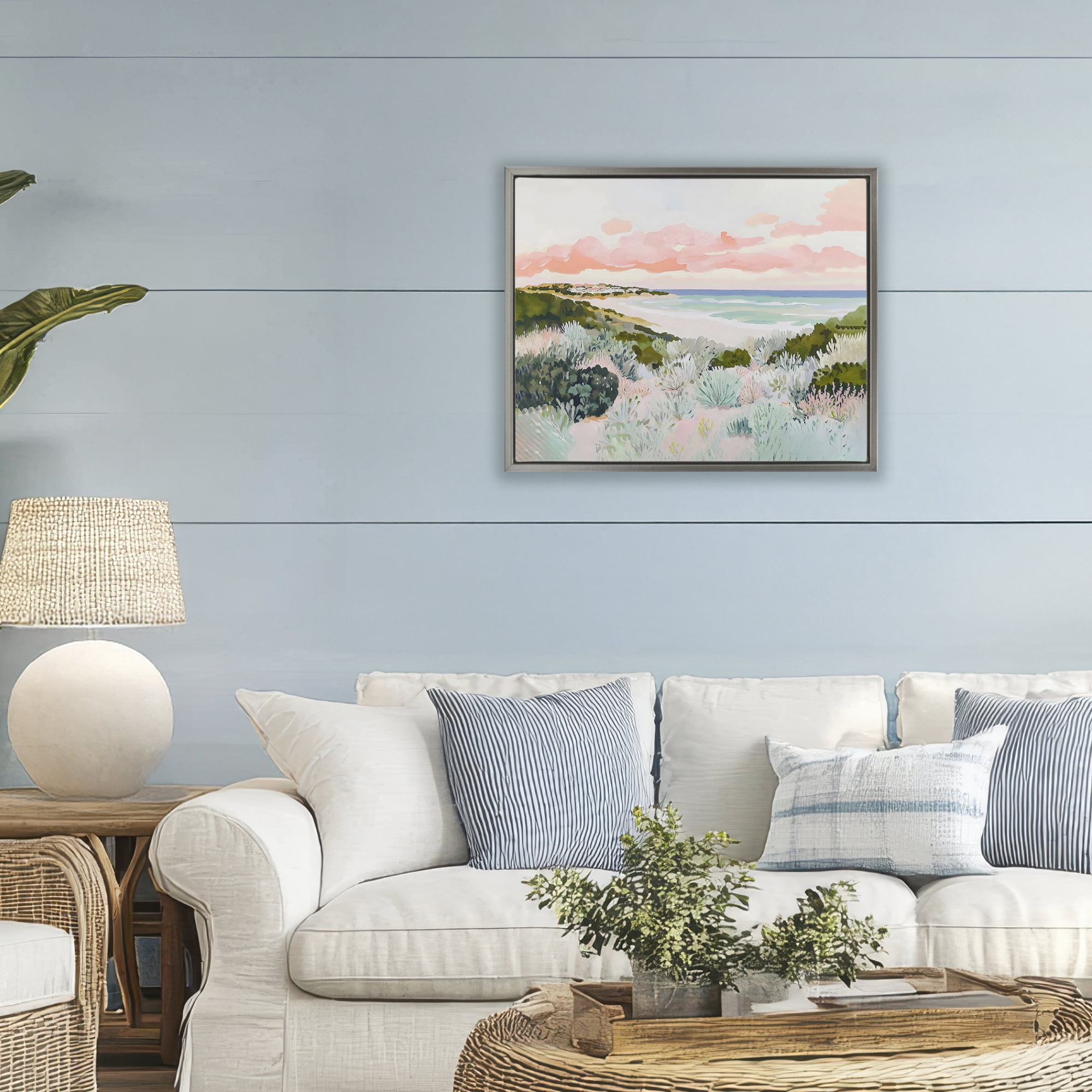 Stupell Industries Beach Grasses & Pastel Skies Gray Framed Floater Canvas Wall Art, design by The Prints Vibe