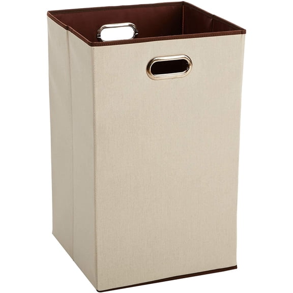 Rectangular Foldable Laundry Basket Hamper, Beige/Brown