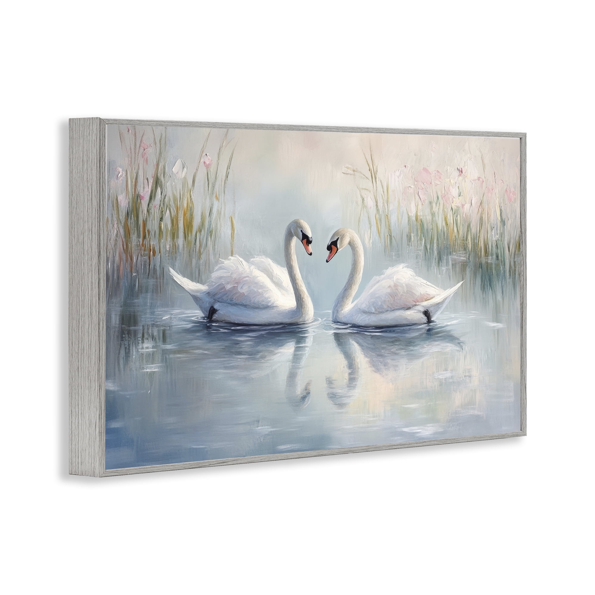 Stupell Industries Simple Swan Reflections Gray Framed Giclee Art, design by Petal Prints Design