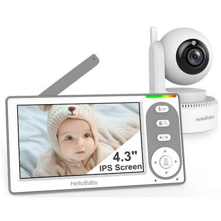 HelloBaby 4.3'' Video Baby Monitor with 30 Hours Remote Pan-Tilt-Zoom Baby Monitor No WiFi, Baby Monitor with Camera and Audio, Night Vision, ECO Mode, Two-way Talk, 8 Lullabies, 1000ft Range C25