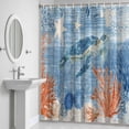 thumbnail image 6 of Sea Corals Turtle Bathroom Shower Curtain, Summer Beach Sea Stars Blue Stripes Waterproof Washable Soft Bath Curtain for Bathtub Decor with 12 Hooks&Grommet, 48x72 Inch, 6 of 9
