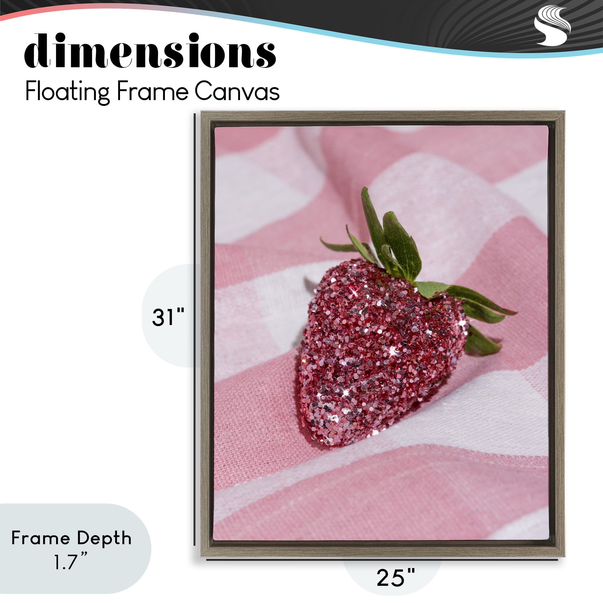 Stupell Industries Glimmer Strawberry on Pink Brown Framed Floater Canvas Wall Art, design by LISH Creative