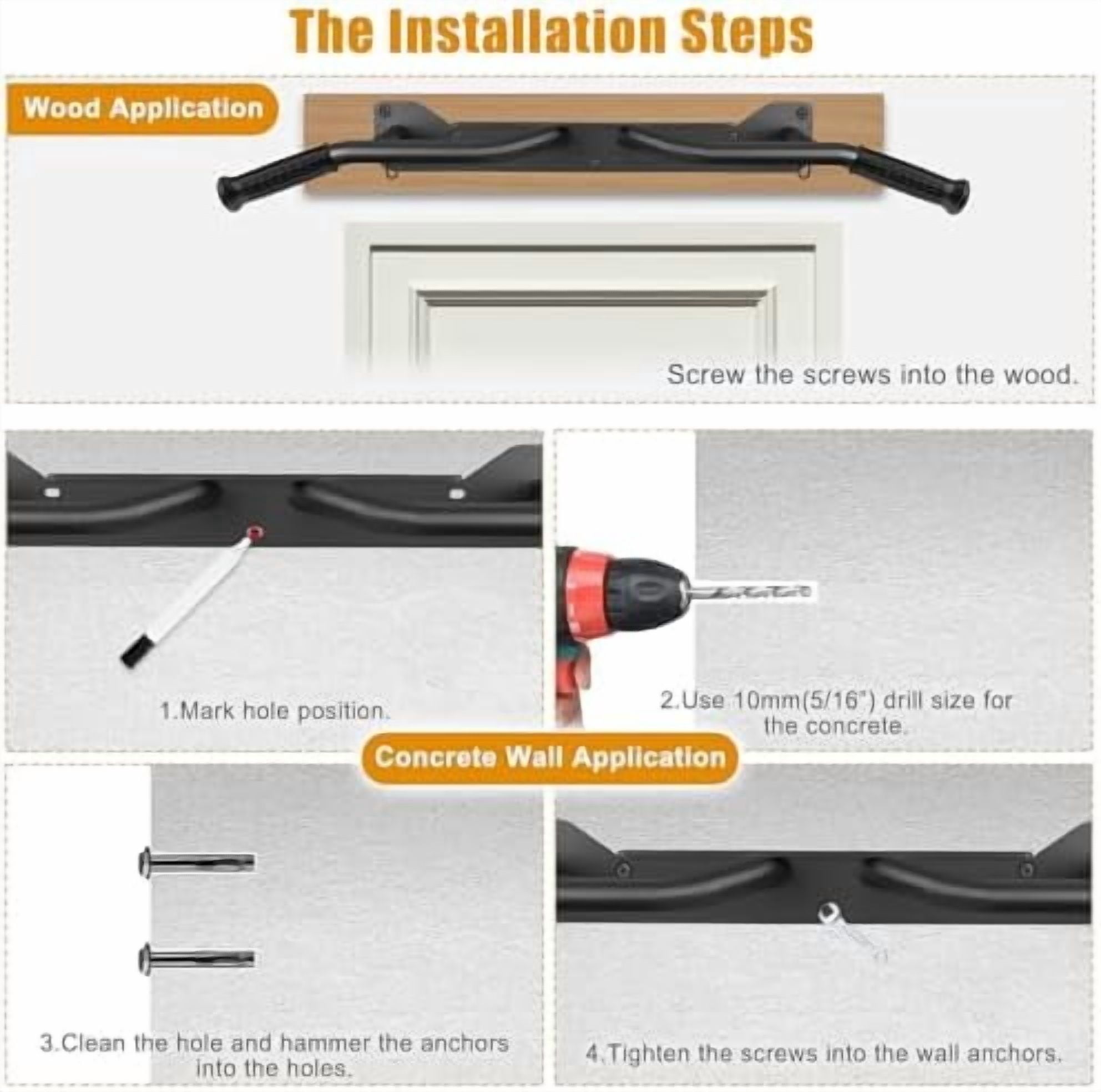 Heavy Duty Wall Mounted Doorway Pull Up Bar, Multifunctional Chin Up Bar, Portable Fitness Door Bar, Body Workout Home Gym System A: 39" Wall Mount Pull Up Bar
