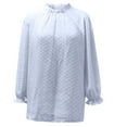 thumbnail image 4 of tklpehg Women Fall Fashion 2022 Casual Long Sleeve Chiffon Tops Solid Color Trendy Tops Dressy Casual Loose Comfy Blouse Lightweight Crewneck Light Blue S, 4 of 6