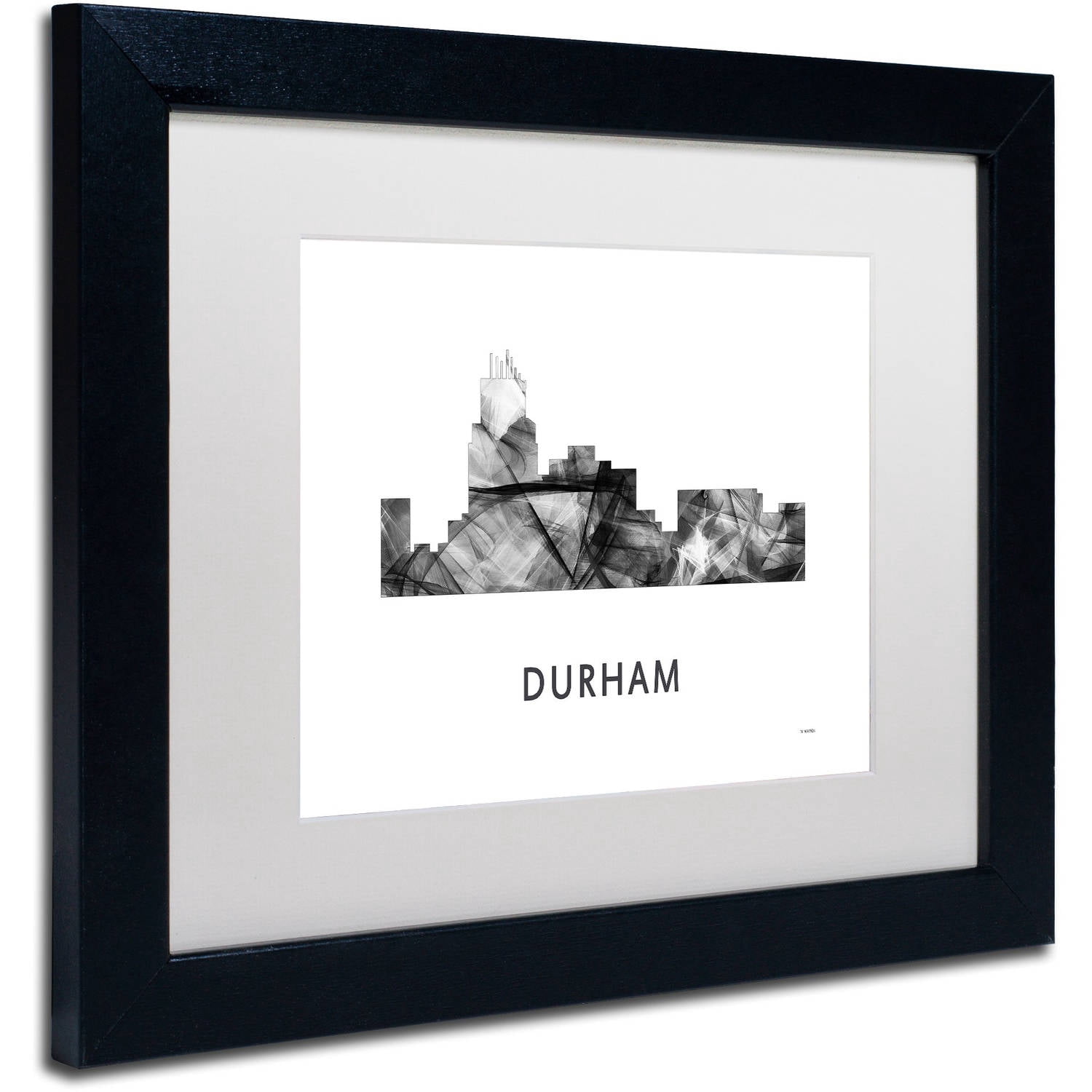 Trademark Fine Art 'Durham NC Skyline WB-BW' Canvas Art by Marlene Watson, White Matte, Black Frame