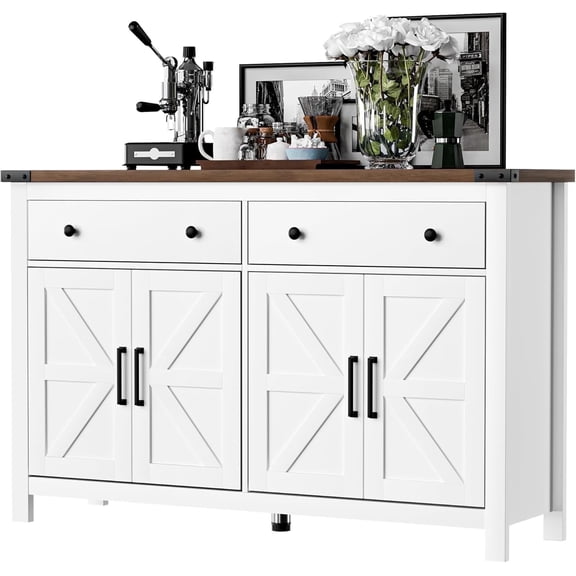 Winkalon 55'' Kitchen Sideboard Buffet Cabinet, 4-Doors 2-Drawers Farmhouse Storage Cabinet with Adjustable Shelves, White